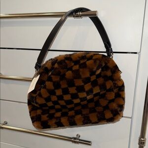 Anthropologie Brown and Black Checkered Shoulder Bag